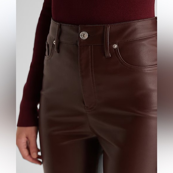 Express ox blood Super High Waisted Faux Leather '90s Slim Pant womens NEW - Picture 3 of 10